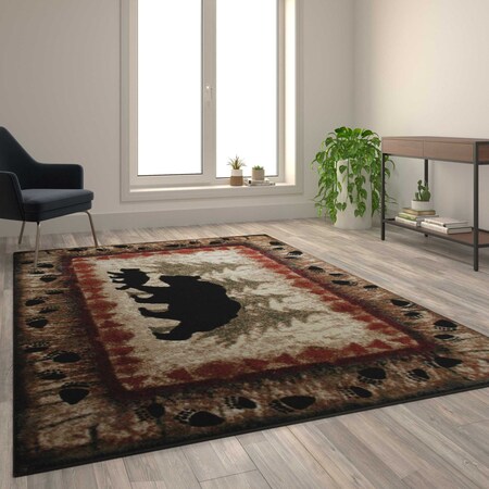 Flash Furniture 6' x 9' Brown Rustic Bear and Cub Olefin Area Rug KP-RGB3940-69-BN-GG